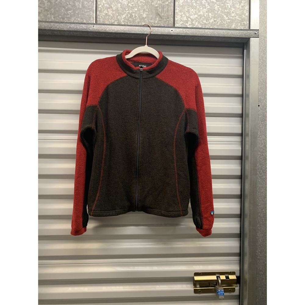Kuhl Women's Alfpaca Fleece Full Zip Jacket Brown Red Large Thumb Holes